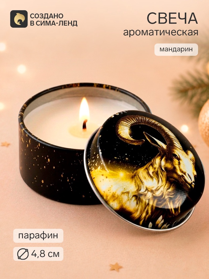 Свеча ароматическая, в железной банке «Золотой Символ года», мандарин, d=4.8 см - Фото 1