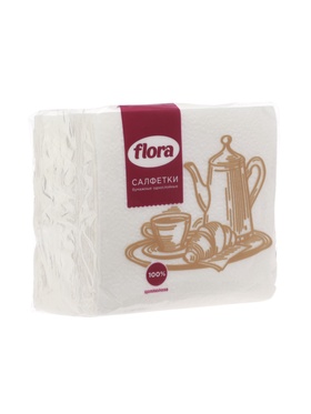 Салфетки бумажные однослойные FLORA 24×24 см, белые, 90 шт.