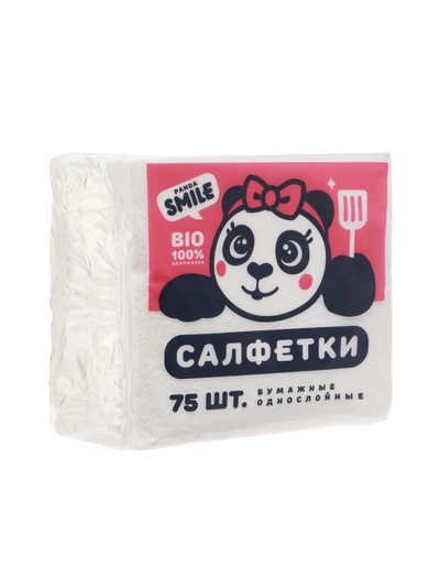 Салфетки бумажные однослойные Panda SMILE 24×24 см, белые, 75 шт.