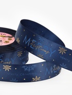 Лента атласная Merry Christmas, новогодняя, 25 мм, 23±1 м, синяя - фото 809784793