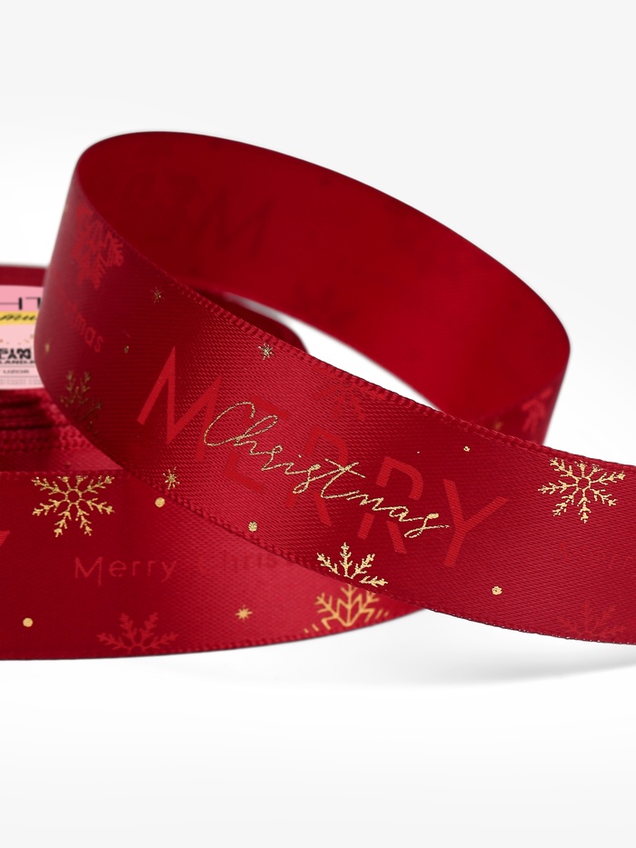 Лента атласная Merry Christmas, новогодняя, 25 мм, 23±1 м, красная