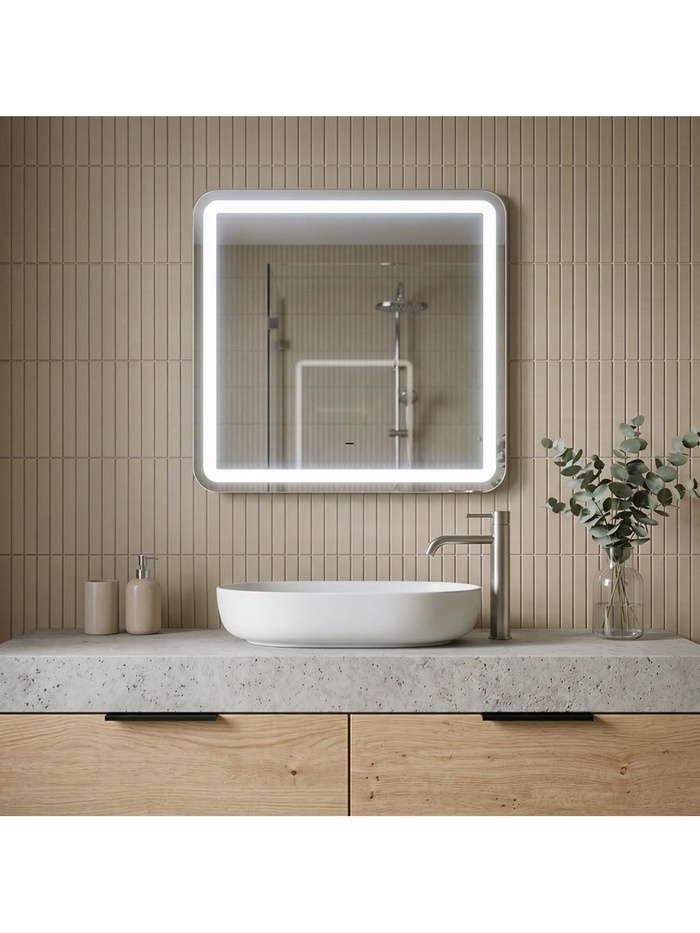 Зеркало интерьерное с подсветкой, бесконтактный сенсор, с гравировкой, 60×60 см
