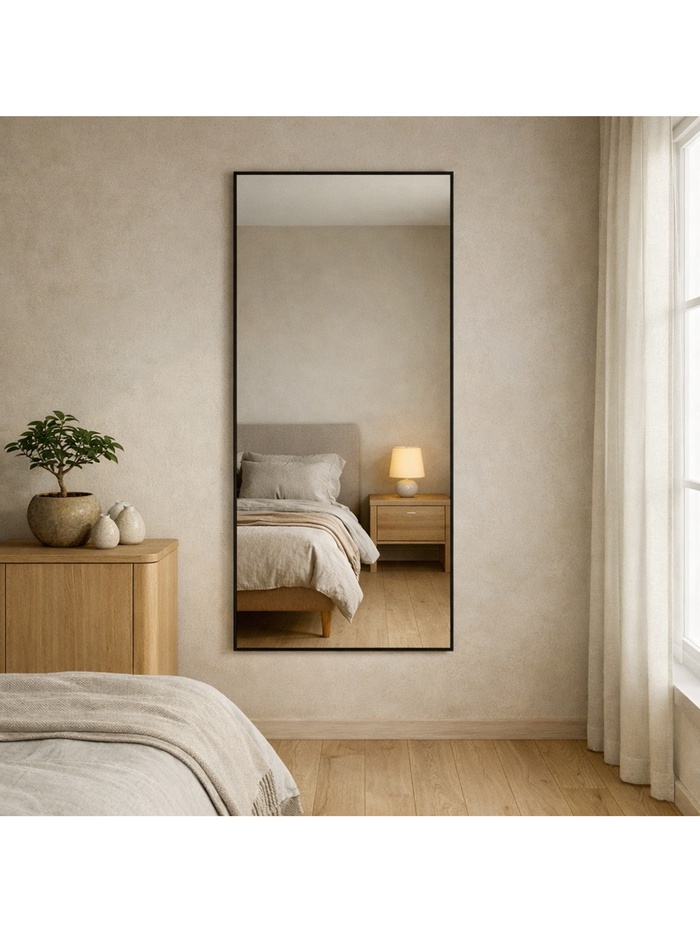 Зеркало интерьерное настенное, алюминиевая рама, 60×120 см, чёрное