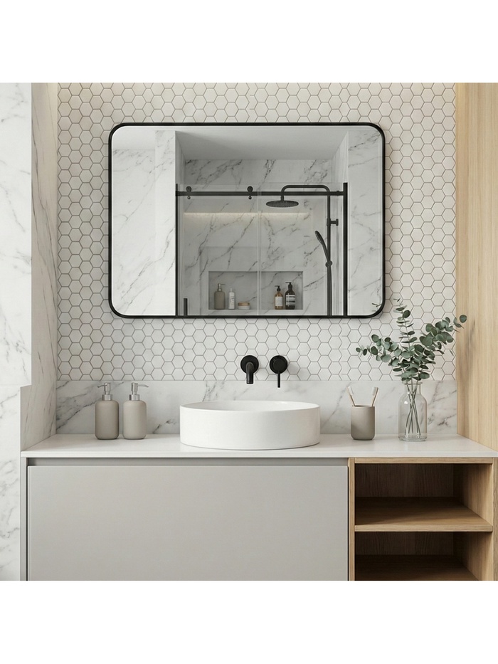 Зеркало интерьерное настенное, алюминиевая рама, 60×80 см, чёрное