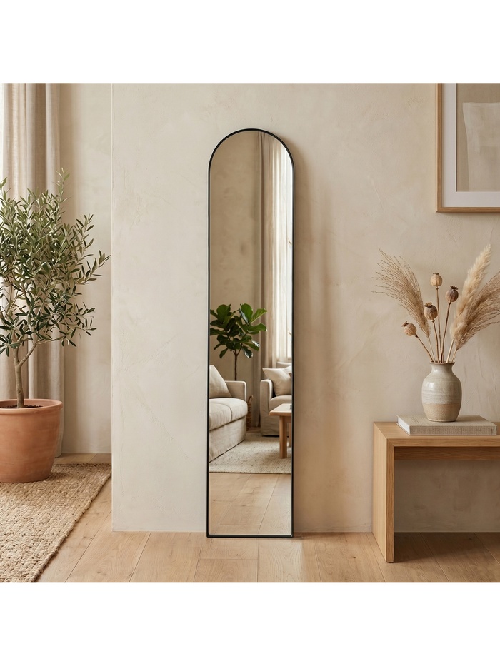 Зеркало интерьерное напольное, алюминиевый корпус, 150×30 см, чёрное