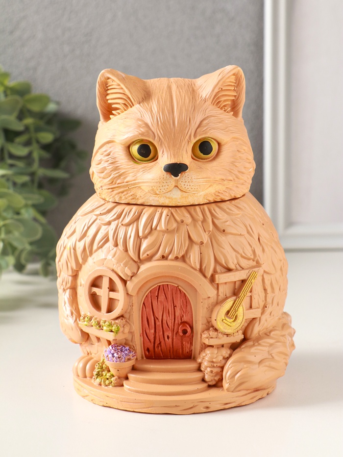 УЦЕНКА Шкатулка "Кот Теремок" 15х10 см, гипс, рыжий - Фото 1