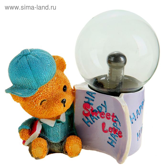 Плазменный шар "Мишка в кепке", 17 см - Фото 1
