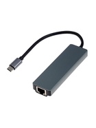 УЦЕНКА Type-C-разветвитель (HUB), HDMI/USB3.0/USB3.0/RJ45/PD, 60 ВТ, 3 А, кабель 13.5 см, серый 10 11085024