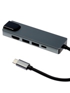 УЦЕНКА Type-C-разветвитель (HUB), HDMI/USB3.0/USB3.0/RJ45/PD, 60 ВТ, 3 А, кабель 13.5 см, серый 10 11085024