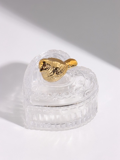 Шкатулка стеклянная «Золотой воробей на сердце», 9.5×9×9.5 см