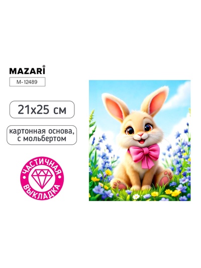 Алмазная мозаика «Зайка с бантиком» 21×25 см, с мольбертом