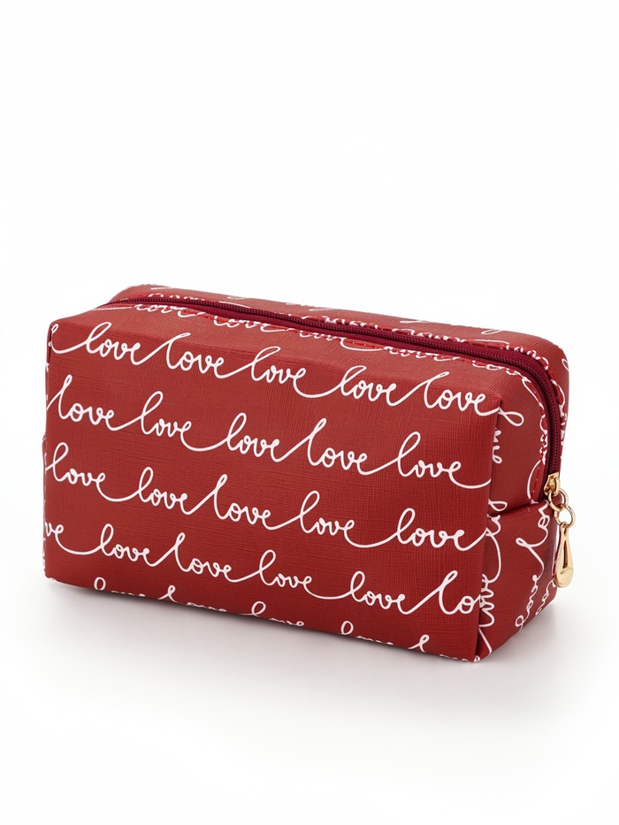 Косметичка на молнии LOVE, женская, универсальная 17.5×6.5×10 см, бордовая
