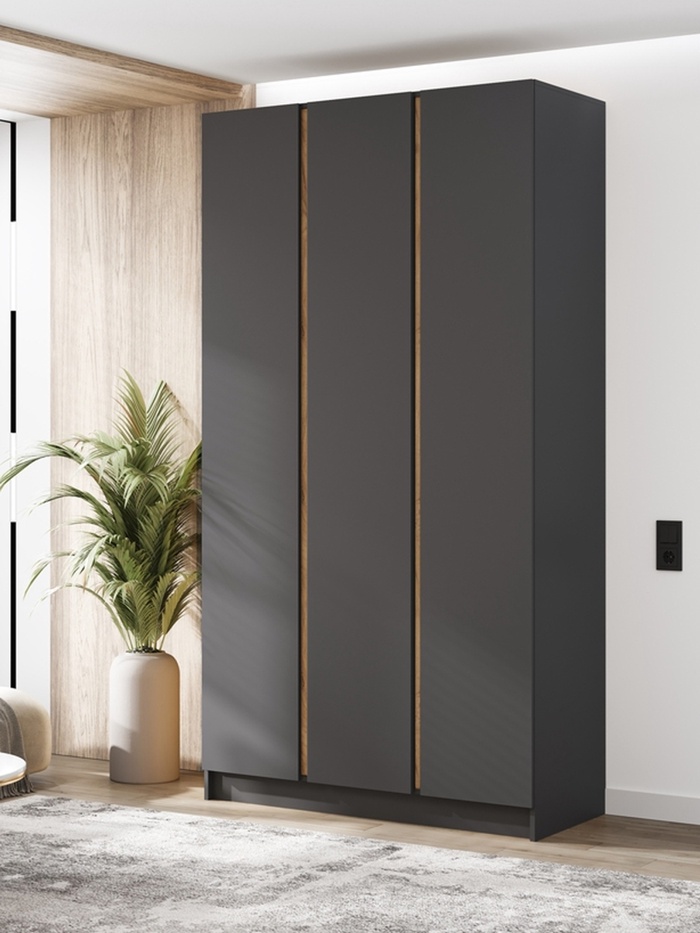Шкаф прямой трёхстворчатый «Келвин», 1200×506×2236 мм, цвет графит