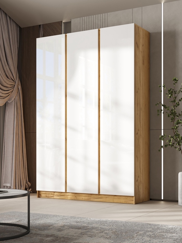 Шкаф прямой трёхстворчатый «Келвин», 1500×506×2236 мм, цвет белый глянец/дуб крафт