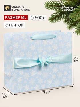 Пакет подарочный с лентой «Снежинки», ML 27×23×11.5 см