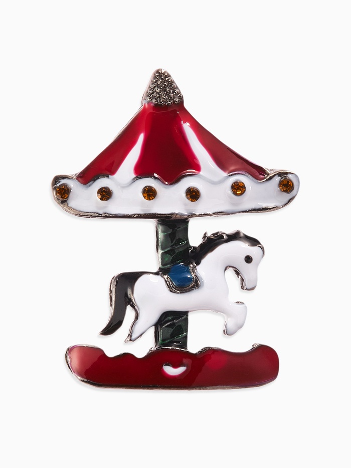 Брошь новогодняя «Карусель» лошадка, цветная в чёрном металле