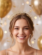 Карнавальный ободок Birthday Girl, золотой - Фото 4