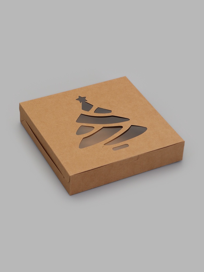 Коробка складная Елочка, крафт, 20 х 20 х 4 см