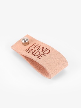 Бирка с кнопкой Hand made, замша, 10 шт., 8×1.5 см, бежевая