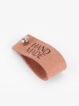 Бирка с кнопкой Hand made, замша, 10 шт., 8×1.5 см, коричневая