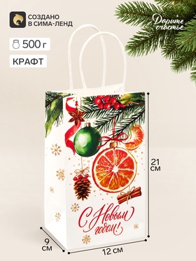 Пакет подарочный крафтовый «С Новым годом», 12×9×21 см