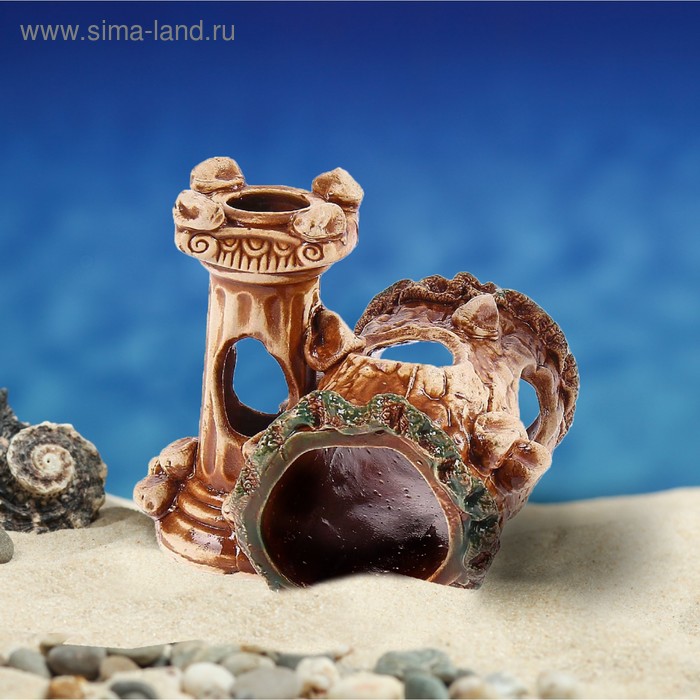 Декорация для аквариума "Пень с колонной'', 13 х 14 х 12 см, микс - Фото 1