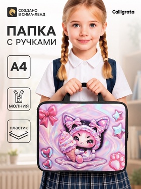 Папка с ручками Calligrata «Кошечка», А4, 75 мм, 328×260, пластик 10995026