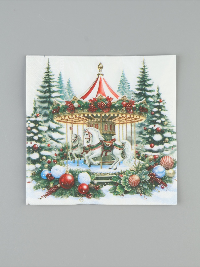 Салфетки новогодние бумажные «Снежная карусель», 33×33, 3 слоя, 20 шт. - Фото 1