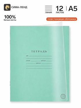 Тетрадь 12 листов в линейку Calligrata «Однотонный. Зеленый», пластиковая обложка, белизна 100%