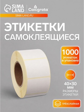 Термоэтикетка 40×30 мм, диаметр втулки=40 мм, 1000 этикеток ТОП 11019596