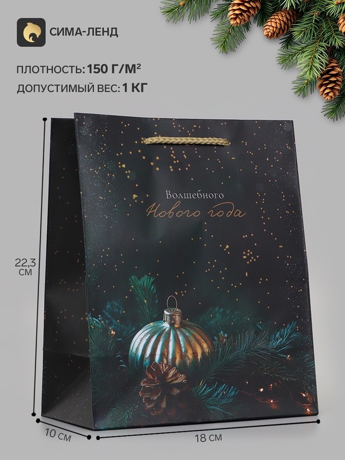 Пакет подарочный «Волшебного Нового года», 18×10×22.3 см