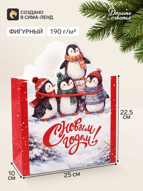 Пакет подарочный «С Новым годом», пингвины 25×22.5×10 см