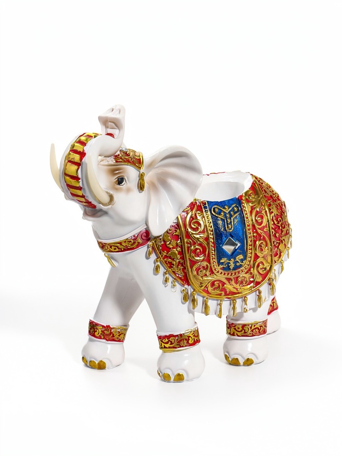 Шкатулка полистоун «Белый слон в красочной попоне» 19×8×16.5 см