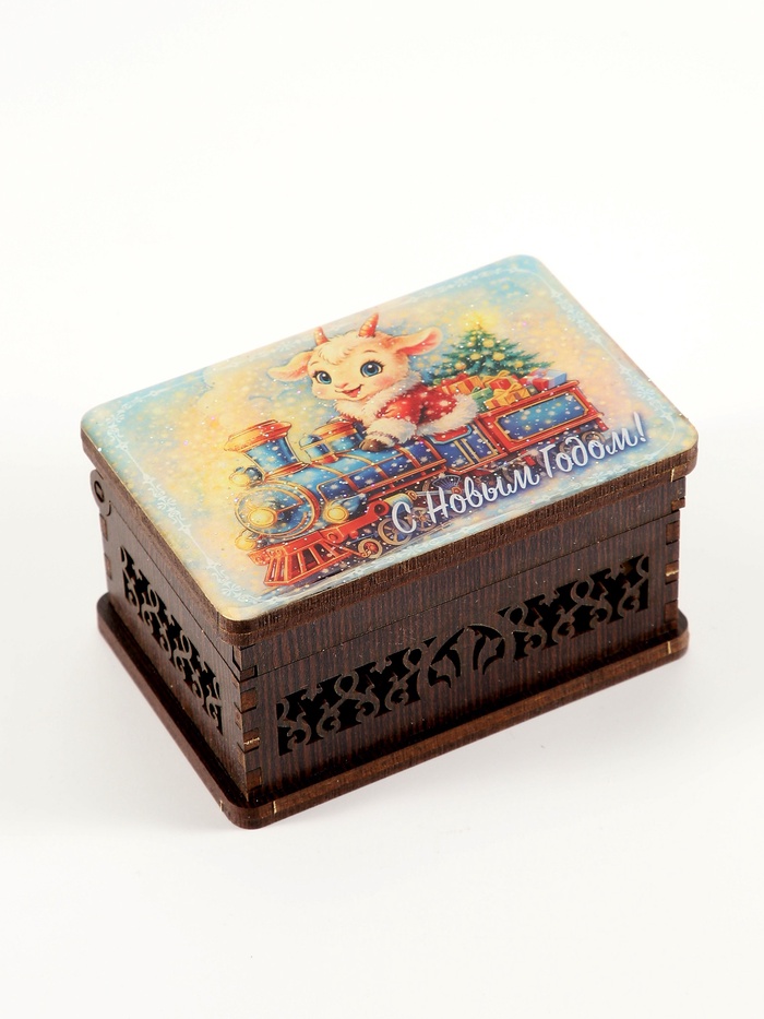 Шкатулка новогодняя «С Новым Годом!», дерево, 9.5×6.5×5.3 см