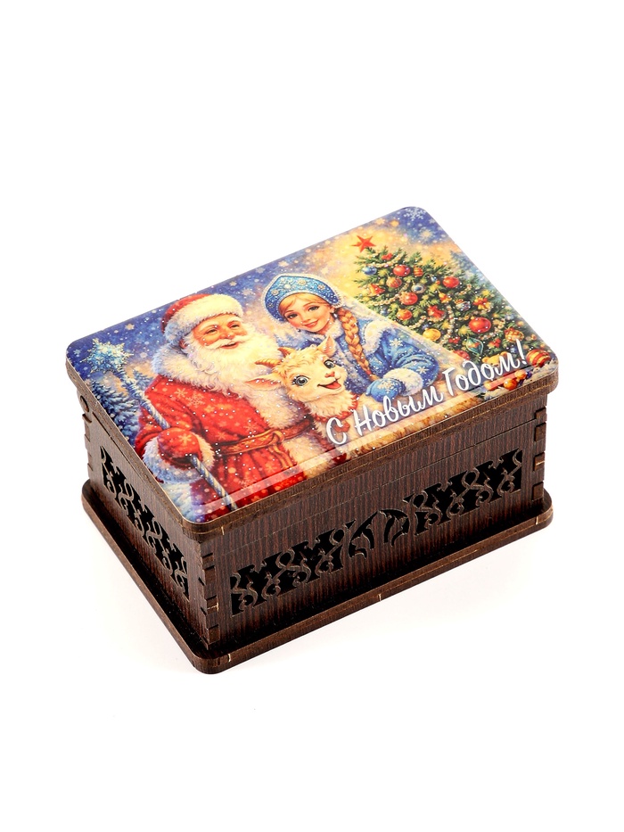 Шкатулка новогодняя «С Новым Годом!», дерево, 9.5×6.5×5.3 см