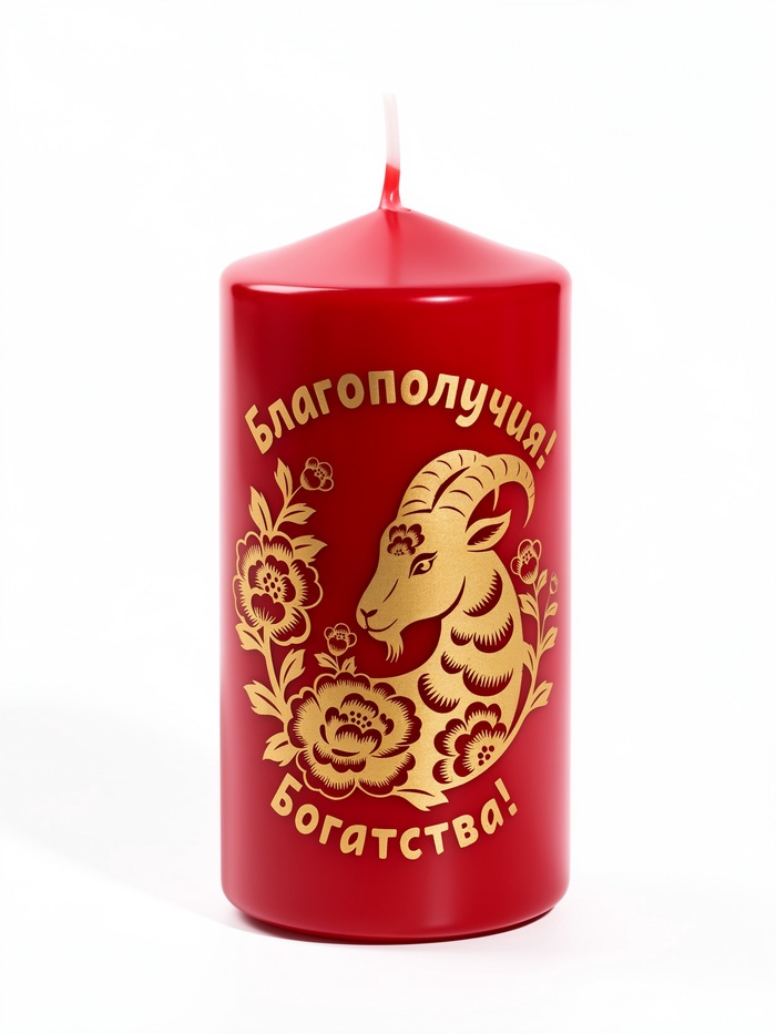 Свеча новогодняя столбик «Благополучия, богатства!» 5×5×10 см, бордовый с золотом
