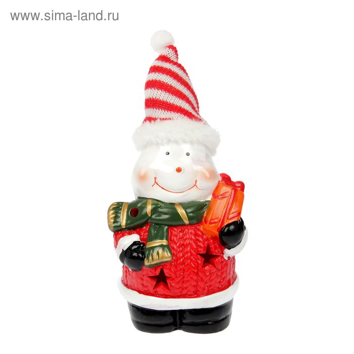 Сувенир "Снеговик в полосатом колпаке" световой 8×7×13 см - Фото 1