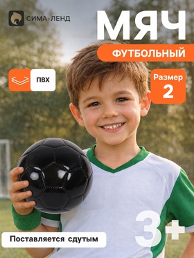 Футбольный мяч под нанесение, детский, размер 2, 32 панели, 90 г, чёрный