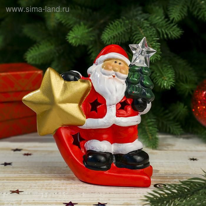 Сувенир "Дед Мороз с ёлочкой и звездой" световой  12,5×6×13 см - Фото 1