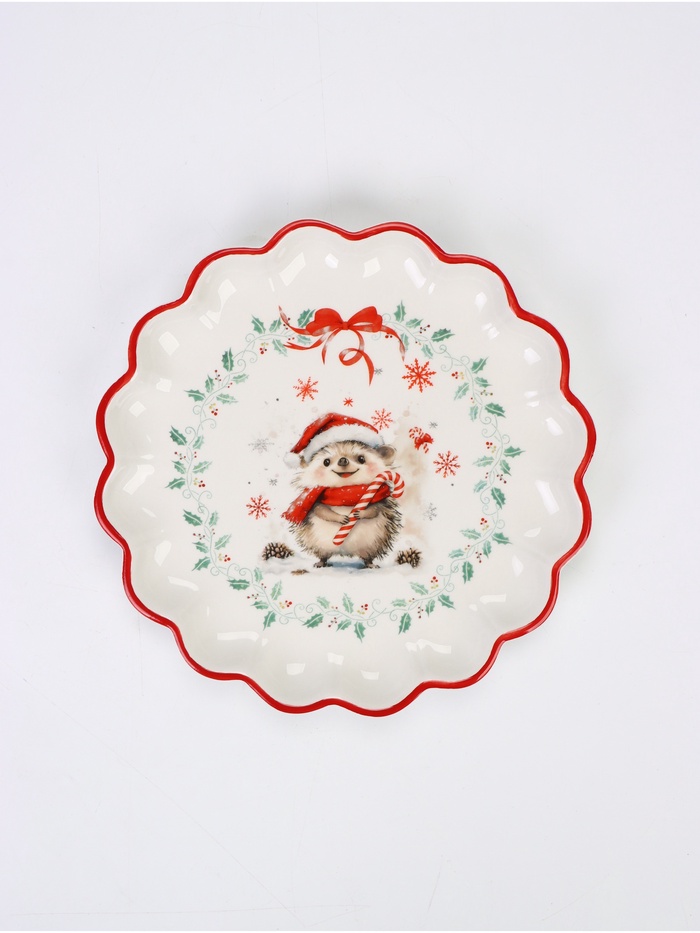 Блюдо сервировочное новогоднее Доляна «Зимний друг», d=20 см, доломит, белая, красная