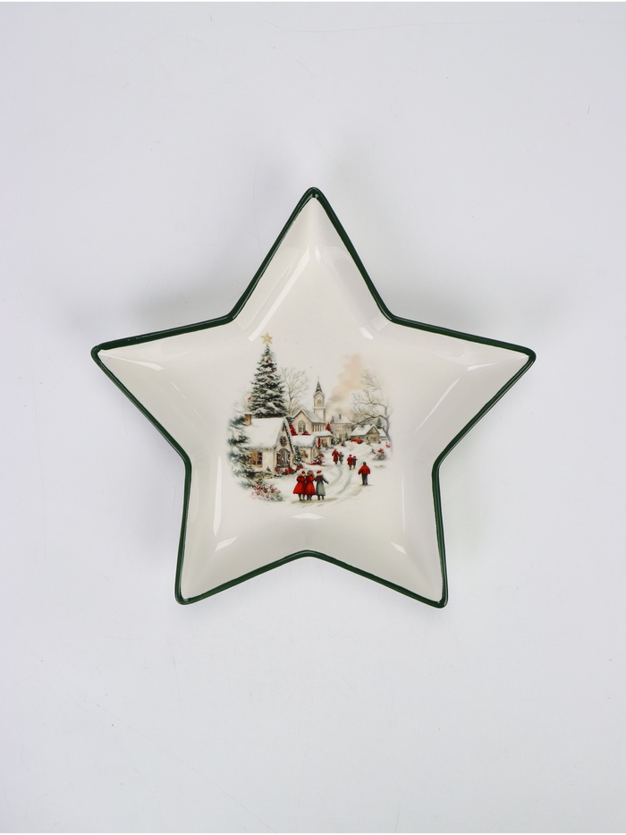 Блюдо сервировочное новогоднее Доляна «Праздник к нам приходит», 24.5×23.5×3.5 см, доломит, белая, зелёная