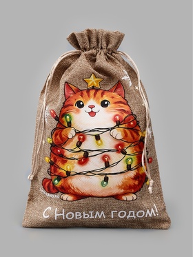 Мешочек подарочный «Котик», новогодний, 20×30, бежевый