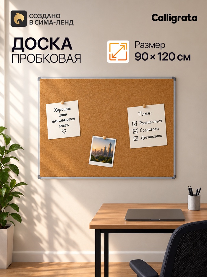 Доска пробковая, 90×120 см, в алюминевой рамке, CALLIGRATA