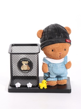 Фигура - карандашница«Медвежонок с уточкой» полистоун, 8.9×15.7×16 см