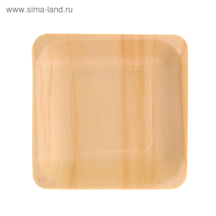 Тарелка одноразовая деревянная, 14×14×2 см, квадратная, цвет бежевый - Фото 1