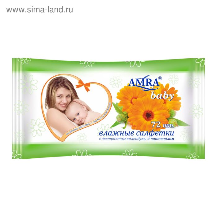 Влажные салфетки Amra, освежающие, для детской гигиены, 72 шт. - Фото 1