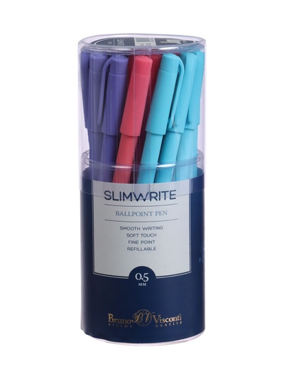 Ручка шариковая BrunoVisconti. SlimWrite. JOY, синий стержень, узел 0.5 мм, матовый корпус, МИКС