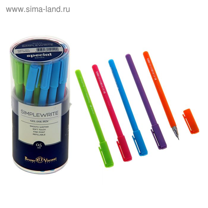 Ручка гелевая Bruno Visconti SimpleWrite SPECIAL, стержень синий, узел 0.5 мм, МИКС - Фото 1