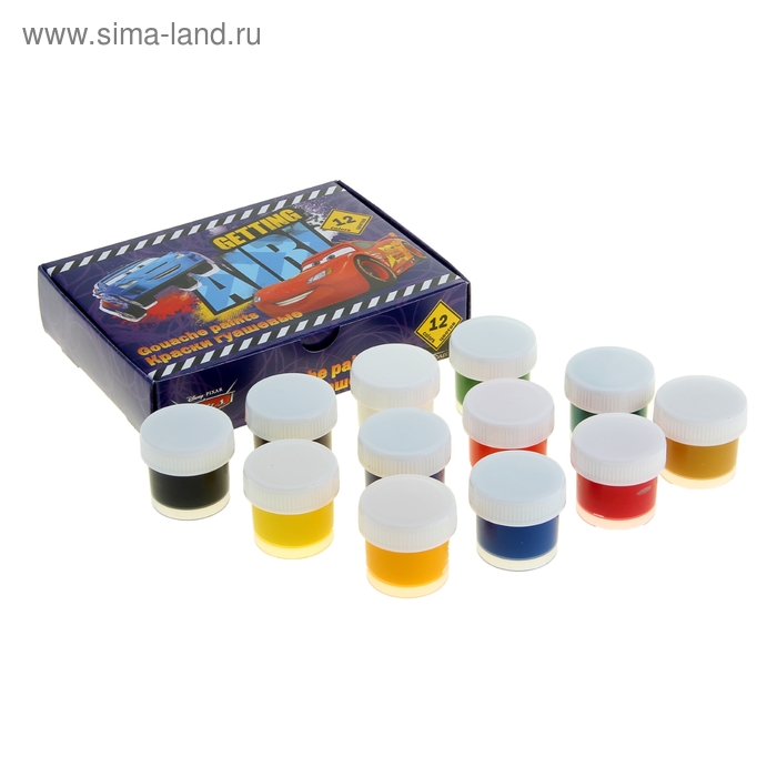 Гуашь 12 цветов 120мл Cars - Фото 1