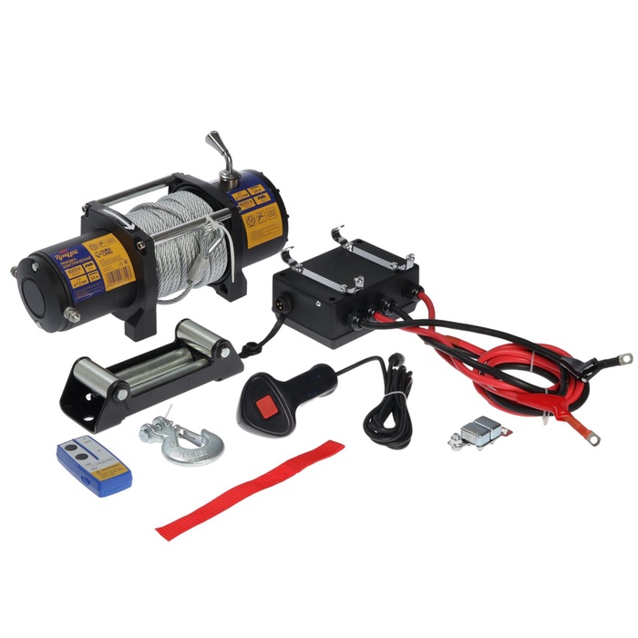 Лебедка электрическая ТУНДРА, 12V, 6000 lb (2.7 т), 3 л.с., до 8.5 м/мин, 7.2 мм × 24 м - Фото 1